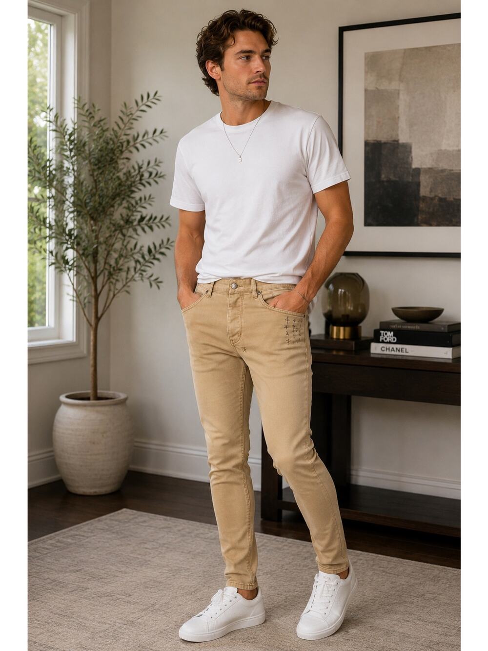 Ksubi Chitch Sandstorm Stone Skinny Jeans Men’s 29 Button Fly Tan Cotton